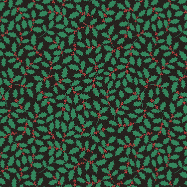 Lewis And Irene 12 Days Of Christmas Fabric Holly On Black C79-3