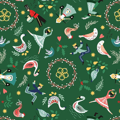 Lewis And Irene 12 Days Of Christmas Fabric Lords A Leaping Multi On Green C81-2