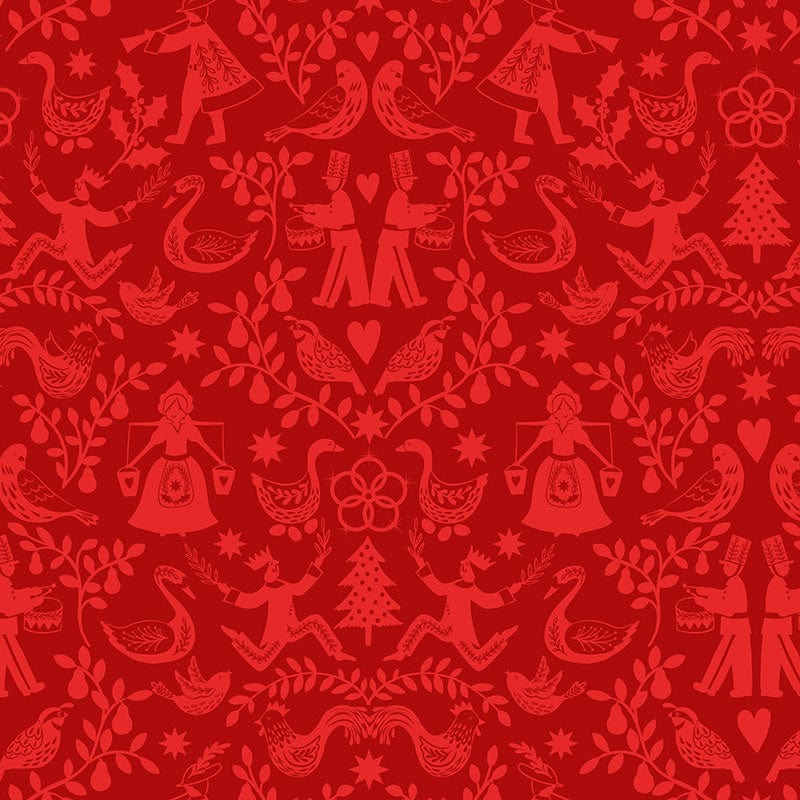 Red Christmas Lewis and Irene Fabric Lewis & Irene 12 Days Of Christmas Fabric 12 Days Of Christmas Mirrored On Red C80-3 - The Sewing Studio