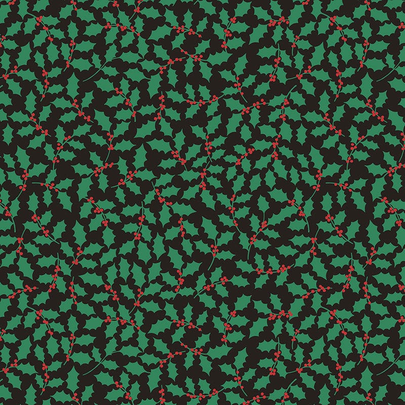 Lewis and Irene Fabric Lewis And Irene 12 Days Of Christmas Fabric Holly On Black C79-3  - The Sewing Studio