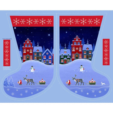 Lewis and Irene Fabric Panels & Labels Lewis & Irene Tomtens Village Stocking Panel CE24  - The Sewing Studio for sale UK - The Sewing Studio