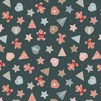 Lewis And Irene Gingerbread Season Fabric Gingerbread Shapes On Dark C88-3