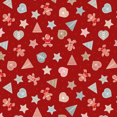 Lewis And Irene Gingerbread Season Fabric Gingerbread Shapes On Red C88-2