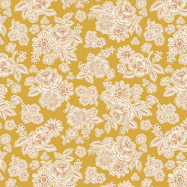 Lewis And Irene Hannahs Flowers Fabric Flower Blooms On Mustard A618-2