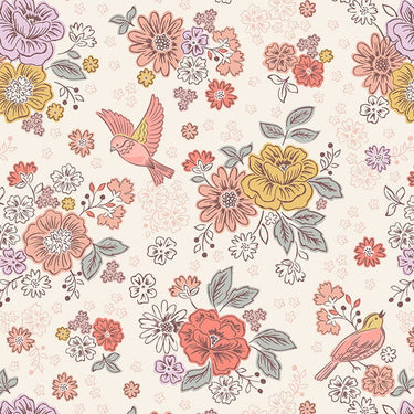 Lewis And Irene Hannahs Flowers Fabric Songbirds And Flowers On Cream A614-1
