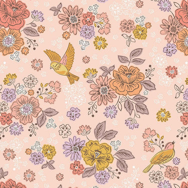 Lewis And Irene Hannahs Flowers Fabric Songbirds And Flowers On Rose A614-2