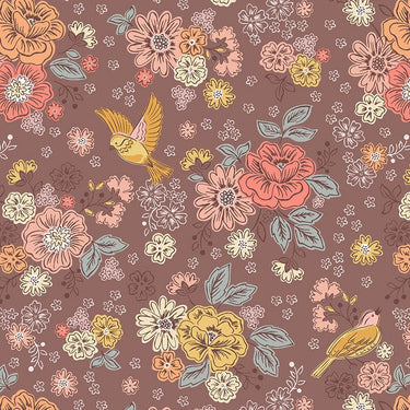 Lewis And Irene Hannahs Flowers Fabric Songbirds And Flowers On Soft Brown A614-3