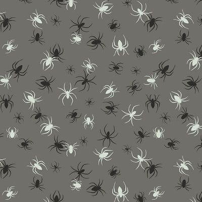 Lewis And Irene Haunted House Fabric Glow In The Dark Spiders On Grey A602-1