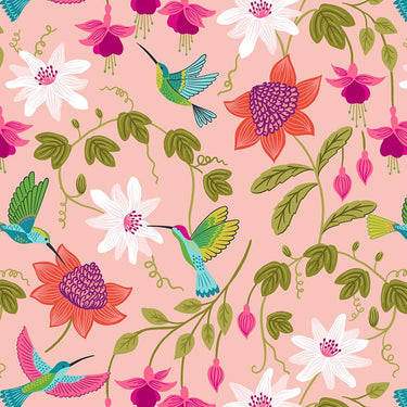 Lewis And Irene Hibiscus Hummingbird Fabric Large Floral On Blush Pink A593-1