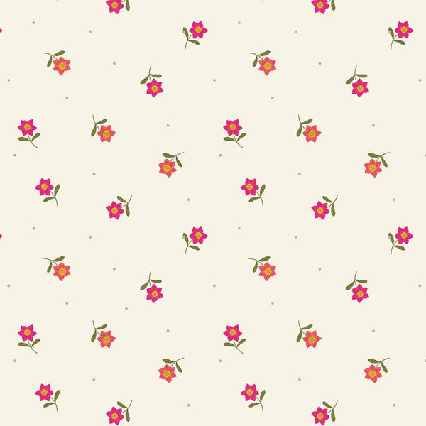 Lewis And Irene Hibiscus Hummingbird Fabric Little Flower Dot On Cream A594-1