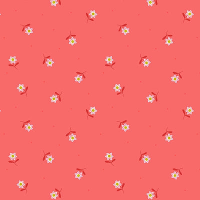 Lewis And Irene Hibiscus Hummingbird Fabric Little Flower Dot On Dark Coral A594-2