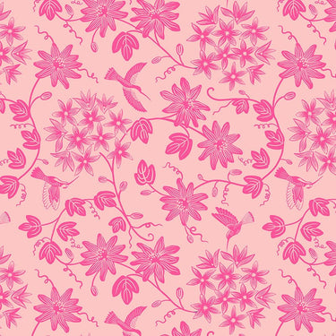 Lewis And Irene Hibiscus Hummingbird Fabric Mono On Pink A595-2