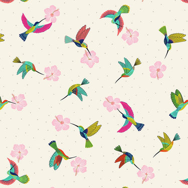 Lewis And Irene Hibiscus Hummingbird Fabric Scattered On Cream A597-1