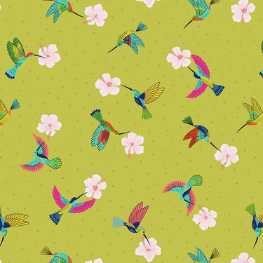 Lewis And Irene Hibiscus Hummingbird Fabric Scattered On Tropical Green A597-2