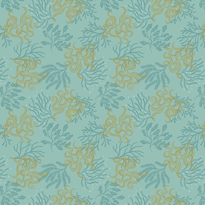 Lewis And Irene Moontide Fabric Gold Metallic Octopus On Eau De Nil A621-1