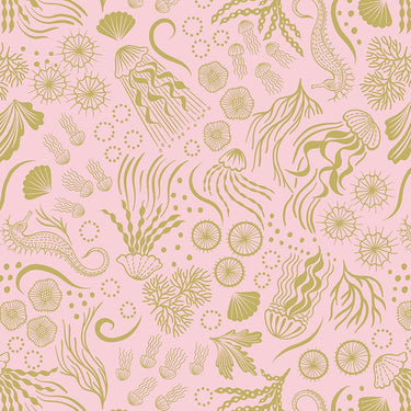 Lewis And Irene Moontide Fabric Gold Metallic Under The Sea On Blush A623-1