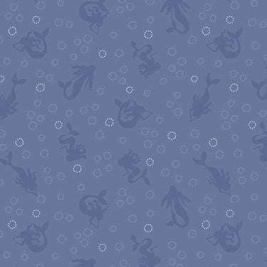 Lewis And Irene Moontide Fabric Mid Blue Mermaids With Silver Metallic Bubbles A622-3