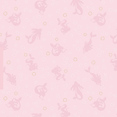 Lewis And Irene Moontide Fabric Pink Mermaids With Gold Metallic Bubbles A622-1