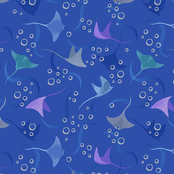 Lewis And Irene Moontide Fabric Rays On Blue With Silver Metallic Bubbles A624-2