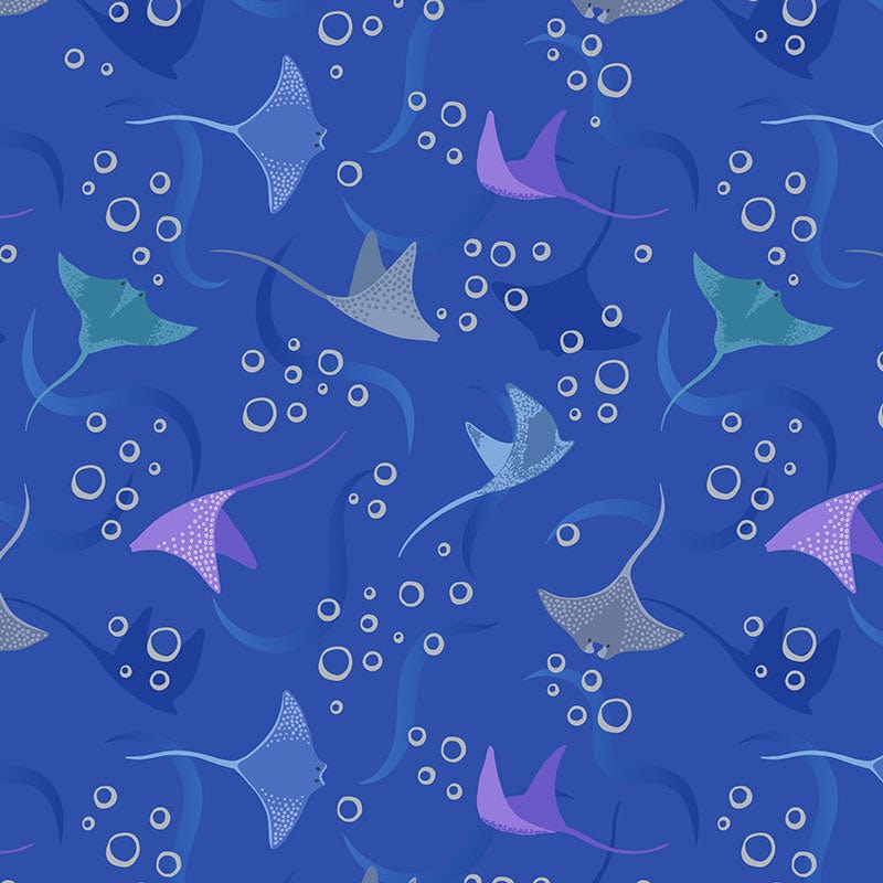 Lewis And Irene Moontide Fabric Rays On Blue With Silver Metallic Bubbles A624-2