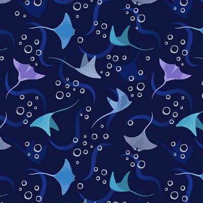 Lewis And Irene Moontide Fabric Rays On Dark Blue With Silver Metallic Bubbles A624-3