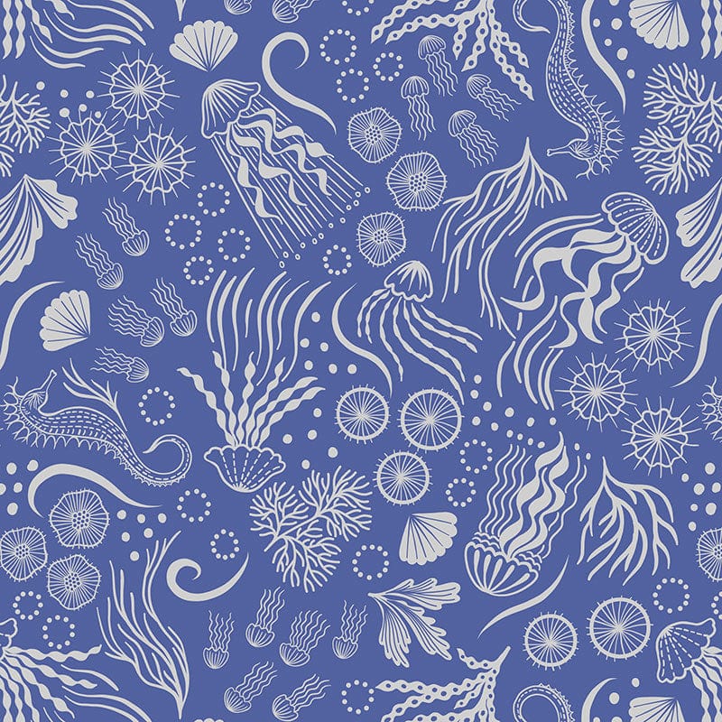 Lewis And Irene Moontide Fabric Silver Metallic Under The Sea On Blue A623-3