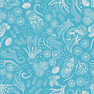 Lewis And Irene Moontide Fabric Silver Metallic Under The Sea On Turquoise A623-2