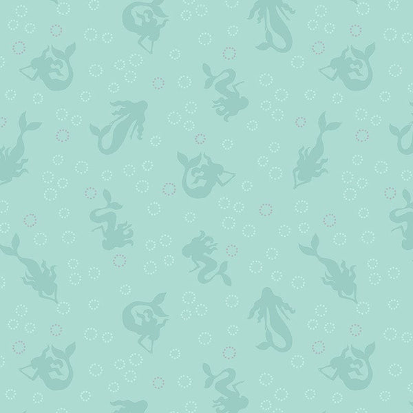 Lewis And Irene Moontide Fabric Eau De Nil Mermaids With Silver Metallic Bubbles A622-2