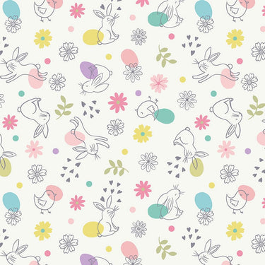 Lewis And Irene Spring Treats Fabric Chicks Bunnies On Cream A590-1