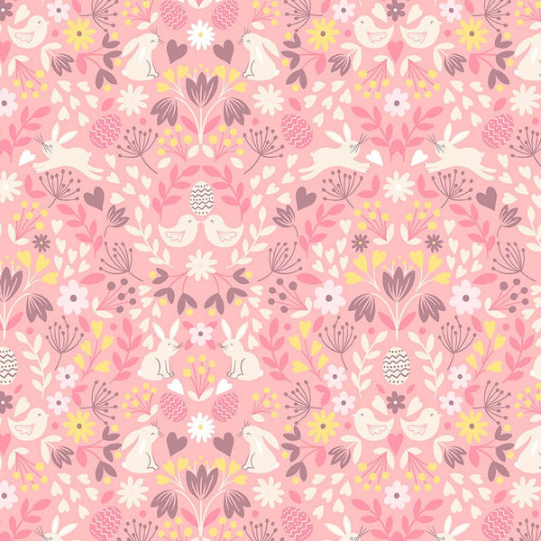 Lewis And Irene Spring Treats Fabric Mirrored Bunny Chicks On Rose Pink A591-3