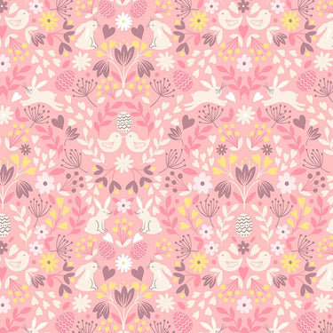 Lewis And Irene Spring Treats Fabric Mirrored Bunny Chicks On Rose Pink A591-3