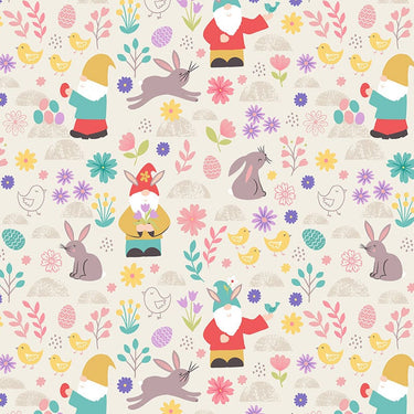 Lewis And Irene Spring Treats Fabric Spring Gnomes On Cream A588-1