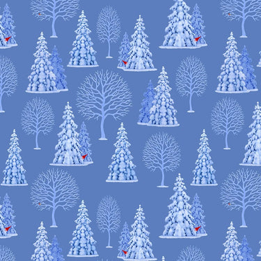 Lewis And Irene Tomtens Village Fabric Tomten Trees On Blue CE17-2