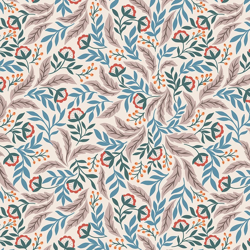 Lewis And Irene Wintertide Floral With Copper Metallic On Cream A585-1