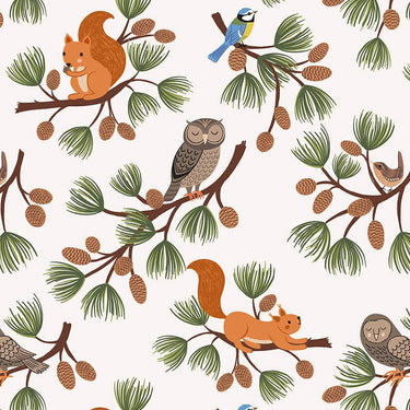 Lewis And Irene Evergreen Fabric Pine Cone Branches On Cream A691.1