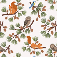 Lewis And Irene Evergreen Fabric Pine Cone Branches On Cream A691.1