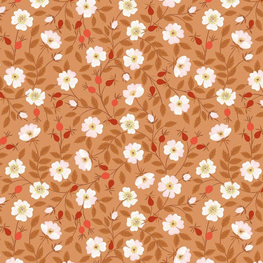 Lewis And Irene Evergreen Fabric Dog Rose On Rust A693.2