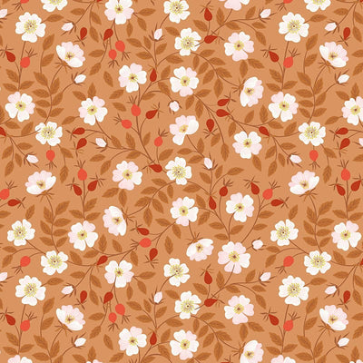 Lewis And Irene Evergreen Fabric Dog Rose On Rust A693.2