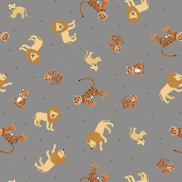 Lewis And Irene Small Things Wild Animals Fabric Lions And Tigers On Grey Sm53.3