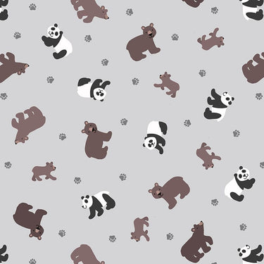 Lewis And Irene Small Things Wild Animals Fabric Pandas And Bears On Light Grey Sm54.1
