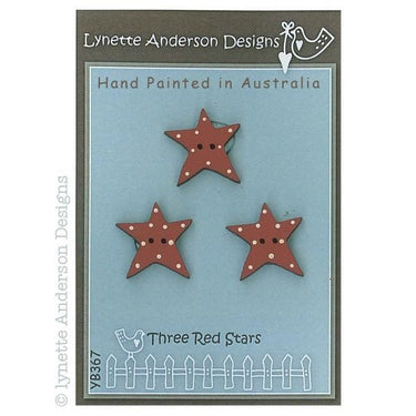 Lynette Anderson Buttons Lynette Anderson Designs Three Red Stars Button Pack  - The Sewing Studio for sale UK - The Sewing Studio