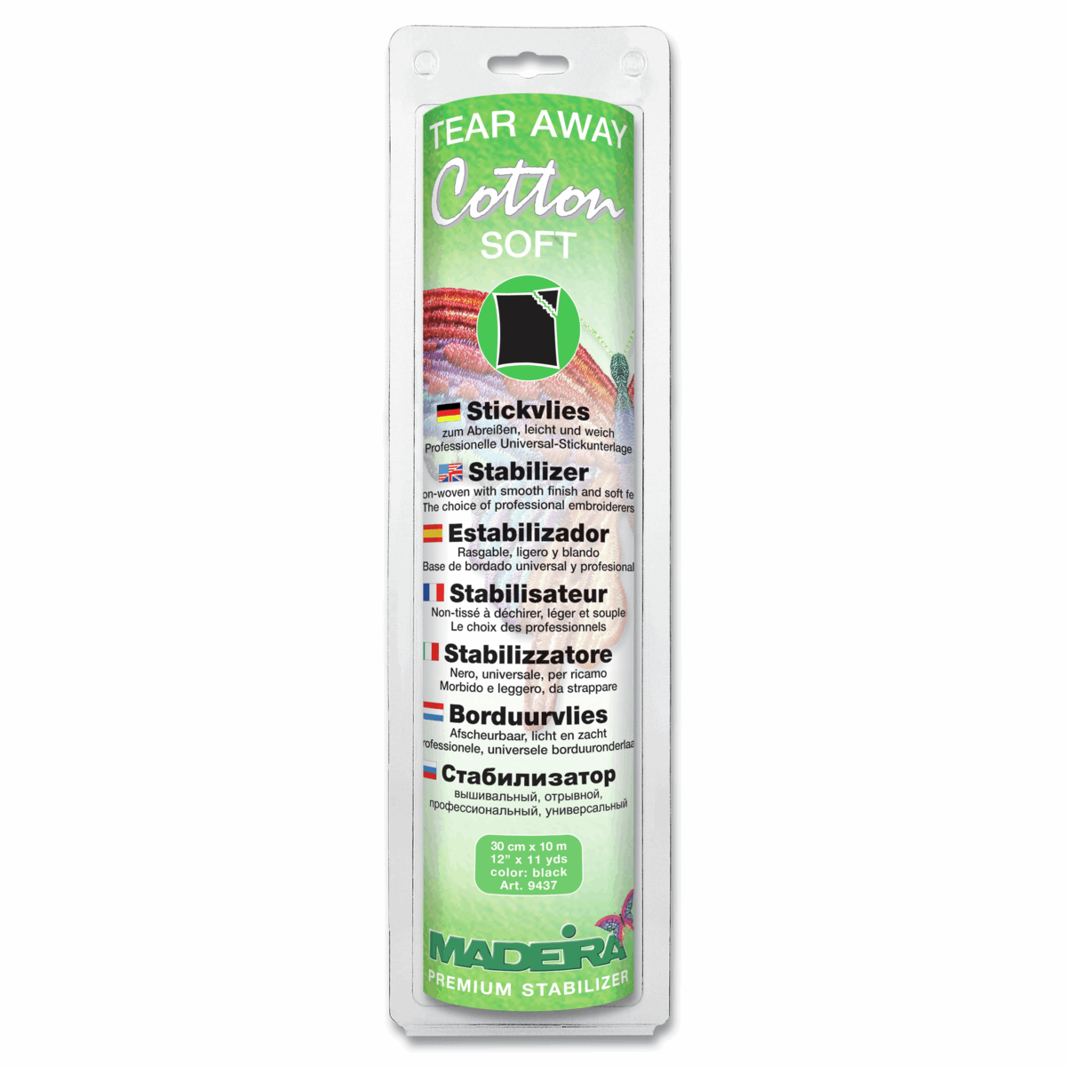 Madeira Embroidery Backing And Stabiliser Madeira Cotton Soft Tear Away Embroidery Backing Black 30cm x 10m  - The Sewing Studio