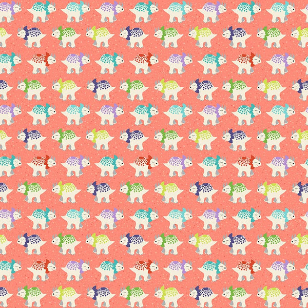 Makower Dino Friends Fabric Triceratop Coral