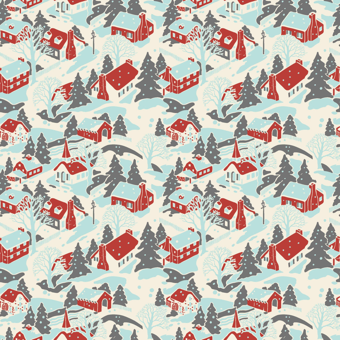 Makower Fabric Makower Christmas Fabric Retro HoHo Winter Village Artic Blue A574B  - The Sewing Studio