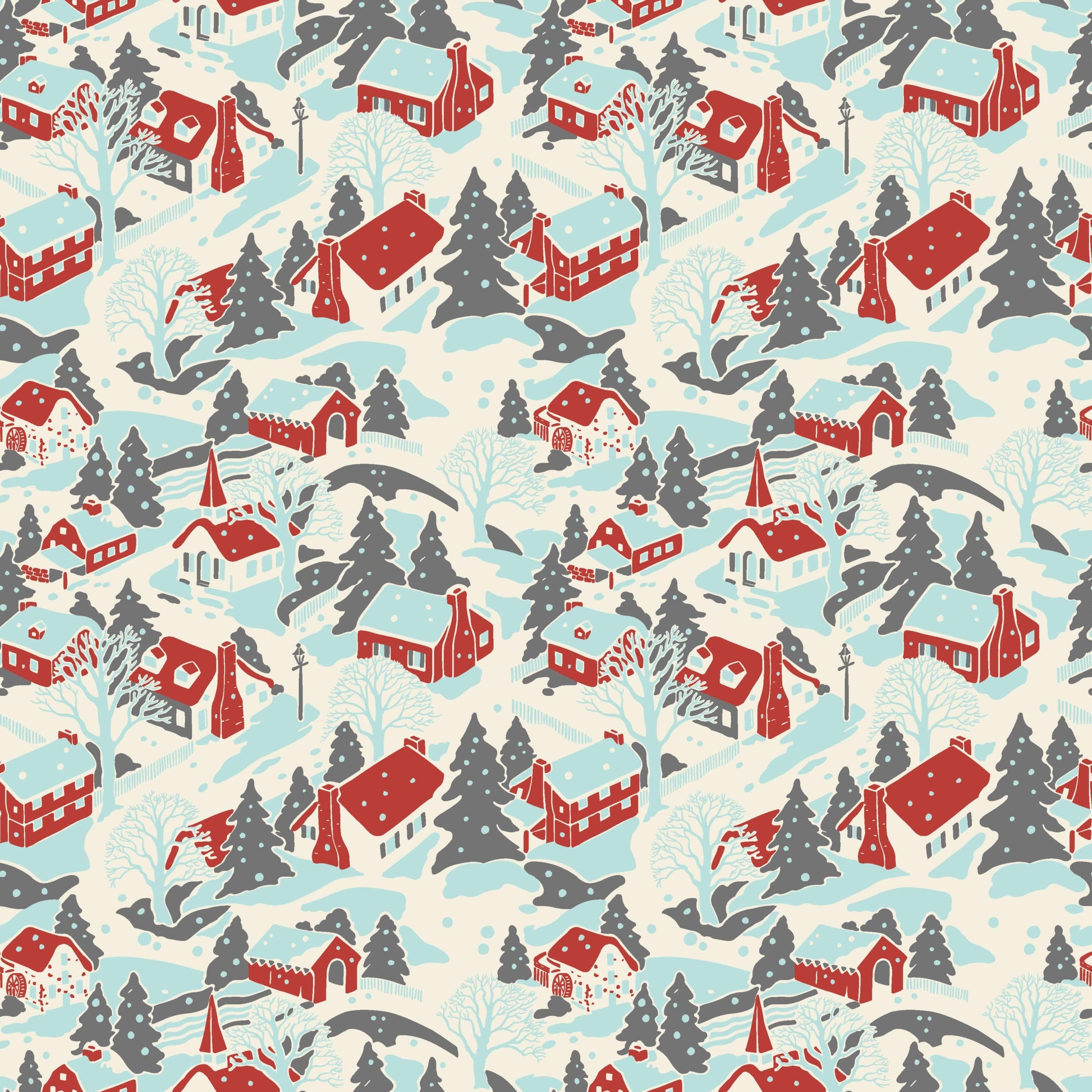 Makower Fabric Makower Christmas Fabric Retro HoHo Winter Village Artic Blue A574B  - The Sewing Studio