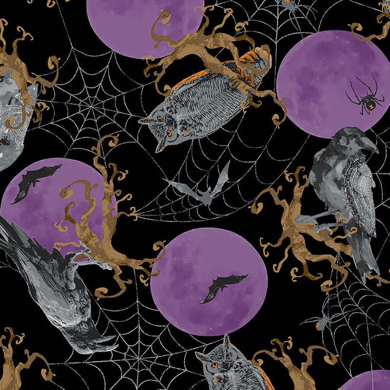 Makower Fabric Makower Mystery Manor Fright Flight Black Fabric 2/197K  - The Sewing Studio
