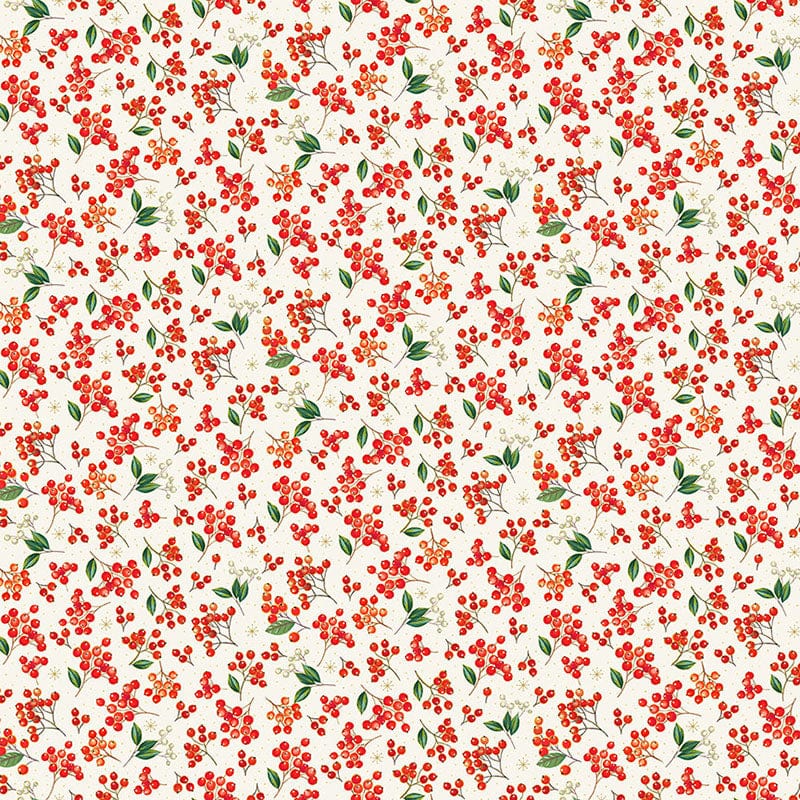 Makower Festive Foliage Berries Cream Fabric 2491/Q