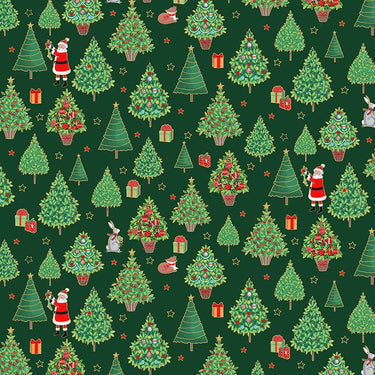 Makower Merry Christmas Christmas Trees Green Fabric 2481/G