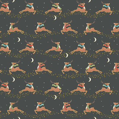 Makower Merry Christmas Flying Deer Grey Fabric 2482/S