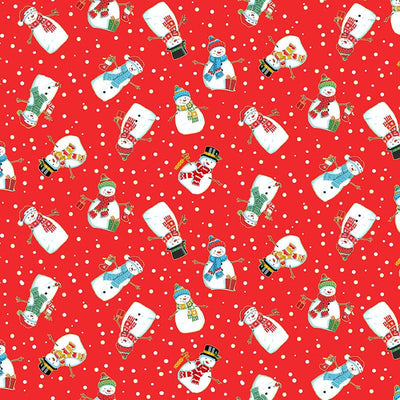 Makower Merry Christmas Snowmen Red Fabric 2483/R